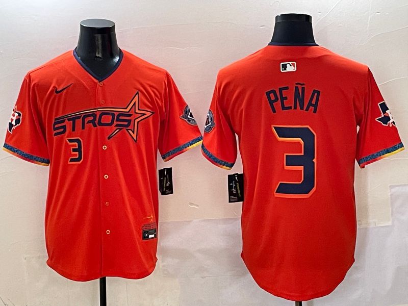 Men Houston Astros #3 Pena Orange Five generation Joint Name Nike 2025 MLB Jersey style 1